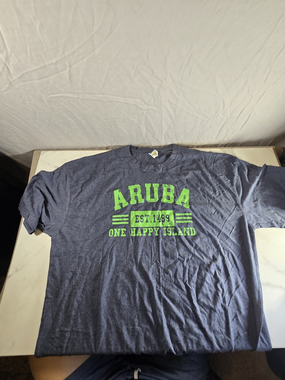 Caribbean Dark Blue T‑Shirt with Bright Green Aruba Print